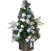 Store National Tree Company Pre-Lit Artificial Christmas Tree, Ornament, Green, White Lights, Decorated With Pine Cones, Ornaments, Includes Pot Base, 4 Feet