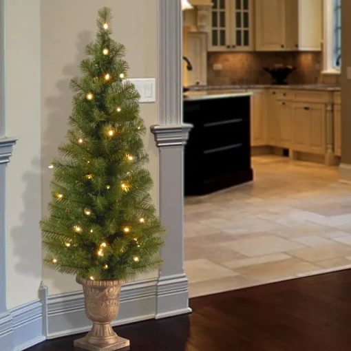 Pre-Lit Artificial Christmas Entrance Tree, Montclair Spruce With Clear Lights, Plug In, 4 Ft^National Tree Company Discount