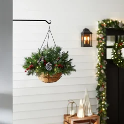 Shop National Tree Company Pre-Lit Artificial Christmas Hanging Basket, Frosted Berry, Decorated With Frosted Pine Cones, Berry Clusters, White Led Lights, Christmas Collection, 20 Inches