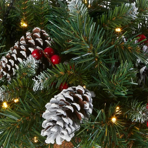 Shop National Tree Company Pre-Lit Artificial Christmas Hanging Basket, Frosted Berry, Decorated With Frosted Pine Cones, Berry Clusters, White Led Lights, Christmas Collection, 20 Inches