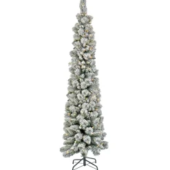 Shop National Tree Company Pre-Lit Artificial Christmas Tree, Snowy Methow Pencil Slim, With Warm White Led Lights, Plug In, 7 Ft