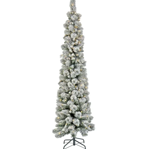 Shop National Tree Company Pre-Lit Artificial Christmas Tree, Snowy Methow Pencil Slim, With Warm White Led Lights, Plug In, 7 Ft