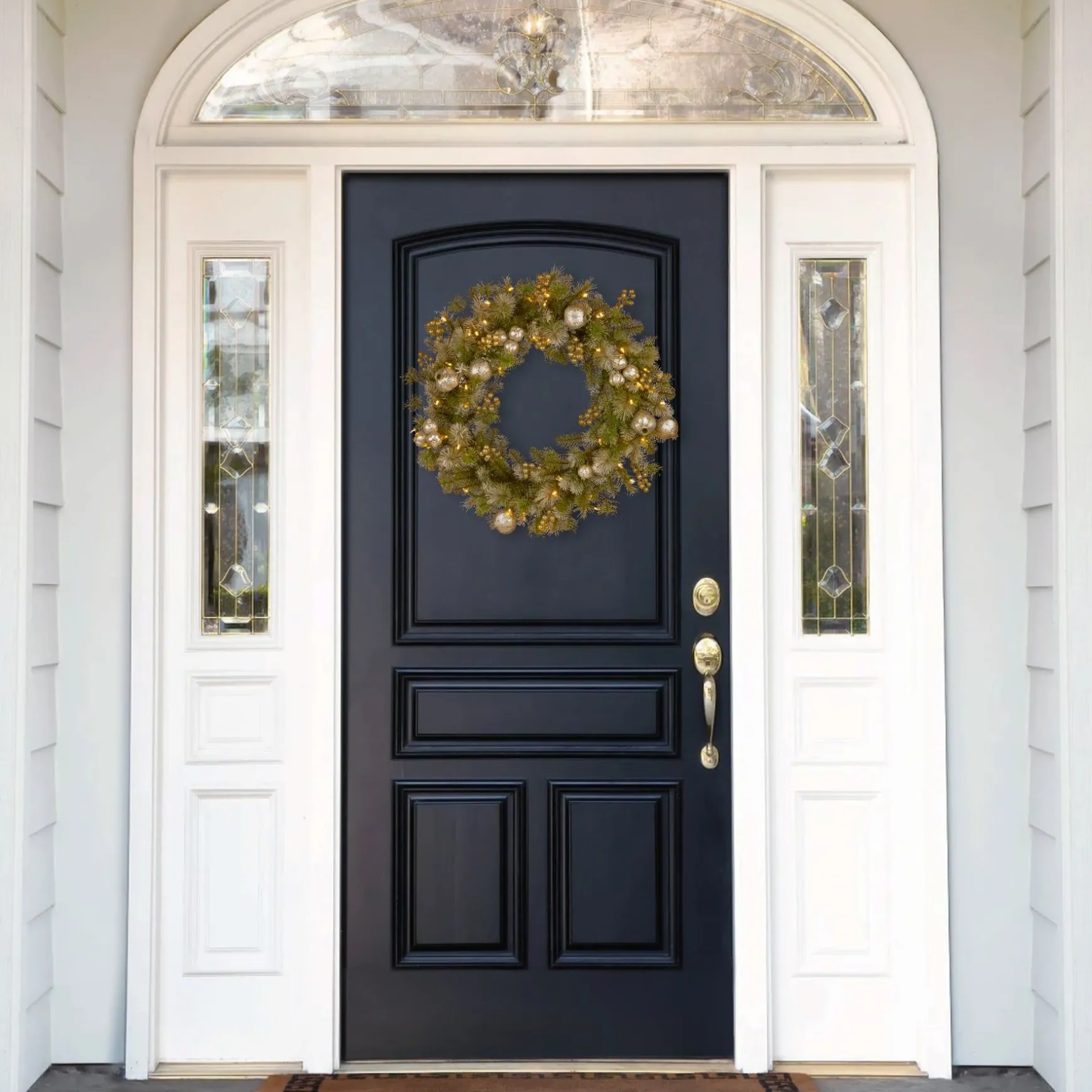 Hot National Tree Company Pre-Lit Artificial Christmas Wreath, Green, Glittery Pomegranate Pine, White Lights, Decorated With Pomegranates, Berry Clusters, Christmas Collection, 30 Inches