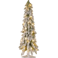 Best National Tree Company Pre-Lit Artificial Christmas Tree, Snowy Downswept, Green, White Lights, Includes Stand, 4 Feet