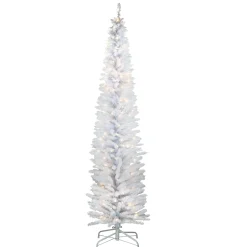 Pre-Lit Artificial Christmas Tree, White Tinsel, White Lights, Includes Stand, 7 Feet^National Tree Company Hot