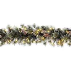 Store National Tree Company Pre-Lit Artificial Christmas Garland, Green, Glittery Pine, White Lights, Decorated With Pine Cones, Snow Flakes, Frosted Branches, Plug In, Christmas Collection, 9 Feet