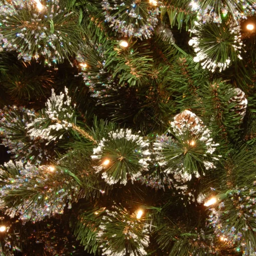 Store National Tree Company Pre-Lit Artificial Christmas Garland, Green, Glittery Pine, White Lights, Decorated With Pine Cones, Snow Flakes, Frosted Branches, Plug In, Christmas Collection, 9 Feet
