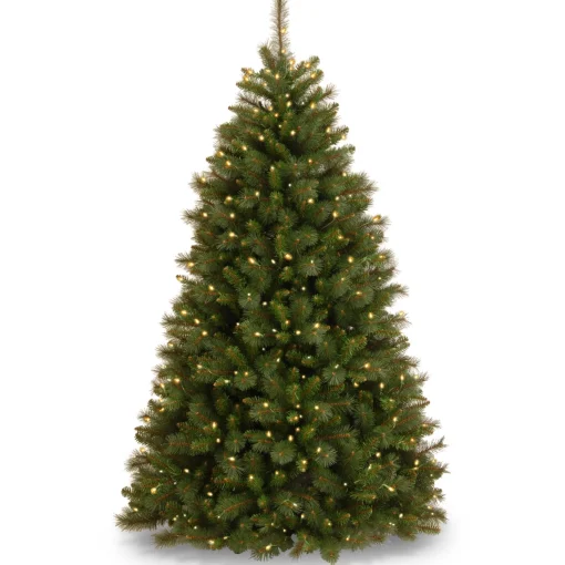Pre-Lit Artificial Christmas Tree, Rocky Ridge Pine, Green, White Lights, Includes Stand, 6.5 Feet^National Tree Company Online