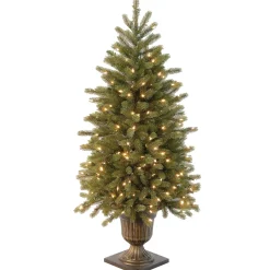 Discount National Tree Company Pre-Lit Artificial Christmas Entrance Tree, Green, Jersey Fraser Fir, 'Feel Real', White Led Lights, Includes Pot Base, 4 Feet