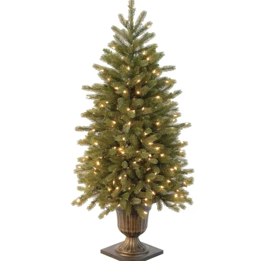 Discount National Tree Company Pre-Lit Artificial Christmas Entrance Tree, Green, Jersey Fraser Fir, 'Feel Real', White Led Lights, Includes Pot Base, 4 Feet