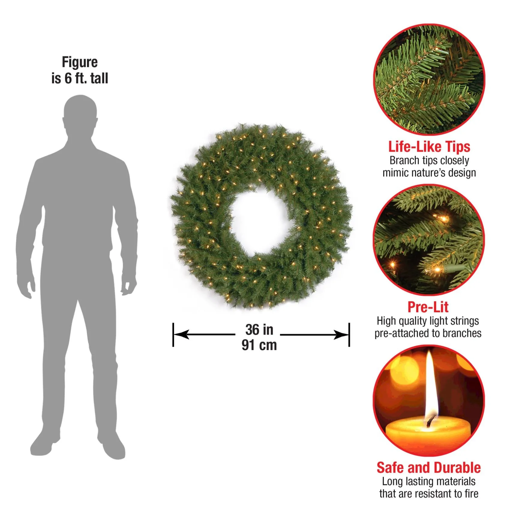 Best Sale National Tree Company Pre-Lit Artificial Christmas Wreath, Green, Norwood Fir, White Lights, Christmas Collection, 36 Inches