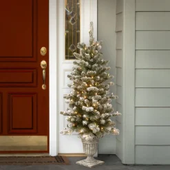 Shop National Tree Company Pre-Lit Artificial Christmas Entrance Tree, Snowy Sheffield Spruce With Twinkly Led Lights, Plug In, 4 Ft