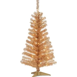Cheap National Tree Company Pre-Lit Artificial Christmas Tree, Champagne Gold Tinsel, White Lights, Includes Stand, 4 Feet