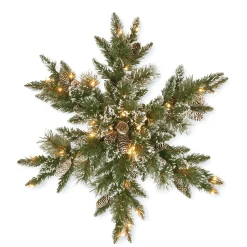 Online National Tree Company Pre-Lit Artificial Christmas Star Wreath, Green, Glittery Bristle Pine, White Lights, Decorated With Pine Cones, Frosted Branches, Christmas Collection, 32 Inches