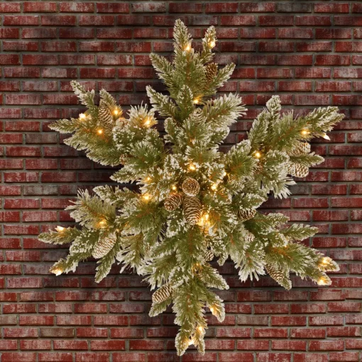 Online National Tree Company Pre-Lit Artificial Christmas Star Wreath, Green, Glittery Bristle Pine, White Lights, Decorated With Pine Cones, Frosted Branches, Christmas Collection, 32 Inches
