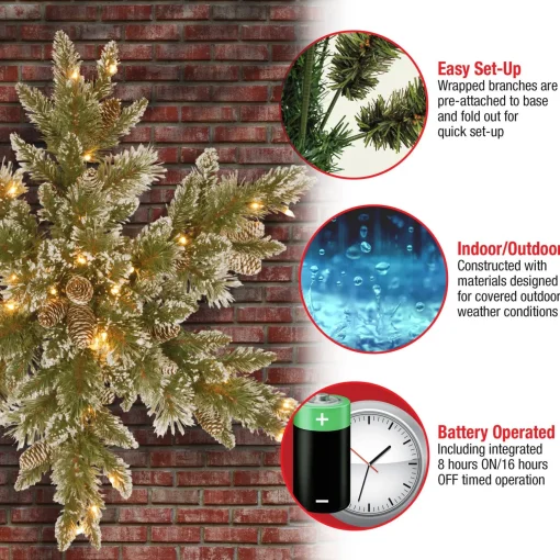Online National Tree Company Pre-Lit Artificial Christmas Star Wreath, Green, Glittery Bristle Pine, White Lights, Decorated With Pine Cones, Frosted Branches, Christmas Collection, 32 Inches