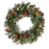 Fashion National Tree Company Pre-Lit Artificial Christmas Wreath, Green, Crestwood Spruce, White Lights, Decorated With Pine Cones, Berry Clusters, Frosted Branches, Christmas Collection, 24 Inches