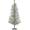 Fashion National Tree Company Pre-Lit Artificial Christmas Tree, Silver Tinsel, White Lights, Includes Stand, 4 Feet