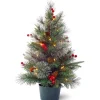 Pre-Lit Artificial Christmas Tree, Green, Colonial Fir, White Led Lights, Decorated With Berry Clusters, Pine Cones, Includes Pot Base, Battery Operated, 2 Feet^National Tree Company Flash Sale