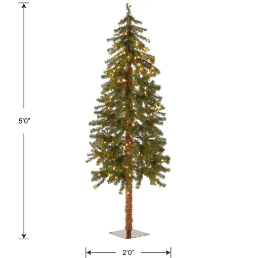 Hot National Tree Company Pre-Lit Artificial Christmas Tree, Hickory Cedar, Green, White Lights, Includes Stand, 5 Feet