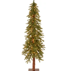 Hot National Tree Company Pre-Lit Artificial Christmas Tree, Hickory Cedar, Green, White Lights, Includes Stand, 5 Feet