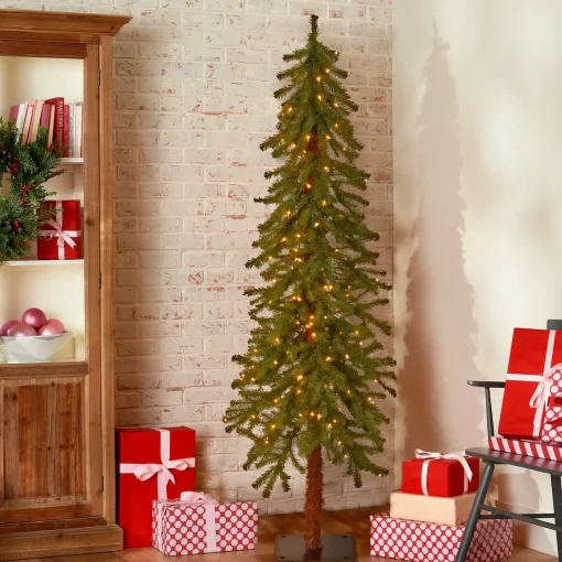 Hot National Tree Company Pre-Lit Artificial Christmas Tree, Hickory Cedar, Green, White Lights, Includes Stand, 5 Feet