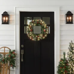 Sale National Tree Company Pre-Lit Artificial Christmas Wreath, Green, Crestwood Spruce, White Lights, Plug-In, Decorated With Pine Cones, Berry Clusters, Christmas Collection, 24 Inches
