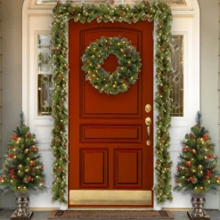 Sale National Tree Company Pre-Lit Artificial Christmas Wreath, Green, Crestwood Spruce, White Lights, Plug-In, Decorated With Pine Cones, Berry Clusters, Christmas Collection, 24 Inches