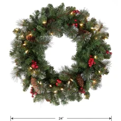Sale National Tree Company Pre-Lit Artificial Christmas Wreath, Green, Crestwood Spruce, White Lights, Plug-In, Decorated With Pine Cones, Berry Clusters, Christmas Collection, 24 Inches