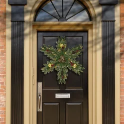 Shop National Tree Company Pre-Lit Artificial Christmas Hanging Snowflake, Green, Dunhill Fir, Decorated With Pine Cones, Berry Clusters, Frosted Branches, Christmas Collection, 32 Inches