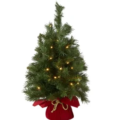 Fashion National Tree Company Pre-Lit Artificial Christmas Tree, Green, Majestic Fir, White Led Lights, Includes Cloth Bag Base, Battery Operated, 24 Inches