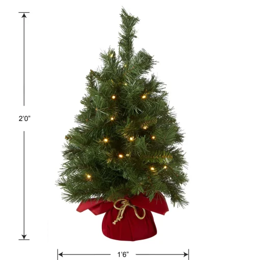 Fashion National Tree Company Pre-Lit Artificial Christmas Tree, Green, Majestic Fir, White Led Lights, Includes Cloth Bag Base, Battery Operated, 24 Inches