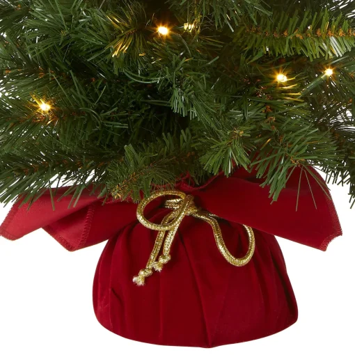 Fashion National Tree Company Pre-Lit Artificial Christmas Tree, Green, Majestic Fir, White Led Lights, Includes Cloth Bag Base, Battery Operated, 24 Inches