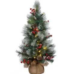 Pre-Lit Artificial Christmas Tree, Green, Snowy Glacier Pine, White Led Lights, Decorated With Pine Cones, Includes Cloth Bag Base, Battery Operated, 3 Feet^National Tree Company Fashion