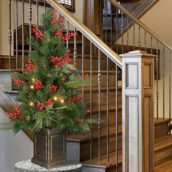 Hot National Tree Company Pre-Lit Artificial Christmas Tree, Ornament, Green, White Lights, Decorated With Berry Clusters, Includes Pot Base, 4 Feet