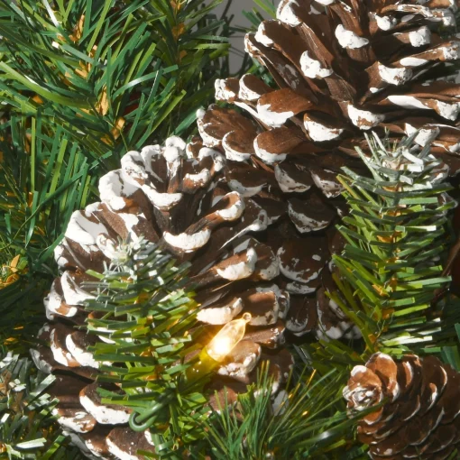 Hot National Tree Company Pre-Lit Artificial Christmas Wreath, Green, Frosted Berry, White Lights, Decorated With Pine Cones, Berry Clusters, Frosted Branches, Christmas Collection, 24 Inches