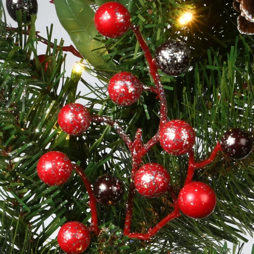 Outlet National Tree Company Pre-Lit Artificial Christmas Wreath, Green, Frosted Pine, White Lights, Decorated With Pine Cones, Berry Clusters, Frosted Branches, Christmas Collection, 30 Inches