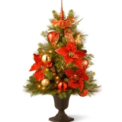 Pre-Lit Artificial Christmas Tree, Elegance, Green, White Lights, Includes Pot Base, 3 Feet^National Tree Company Hot