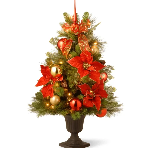 Pre-Lit Artificial Christmas Tree, Elegance, Green, White Lights, Includes Pot Base, 3 Feet^National Tree Company Hot