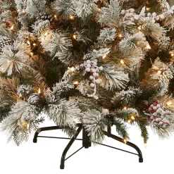 Fashion National Tree Company Pre-Lit Artificial Christmas Tree, Snowy Bedford Pine, Decorated With Frosted Branches, Pine Cones, Green, White Lights, Includes Stand, 7.5 Feet
