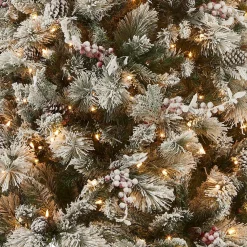 Fashion National Tree Company Pre-Lit Artificial Christmas Tree, Snowy Bedford Pine, Decorated With Frosted Branches, Pine Cones, Green, White Lights, Includes Stand, 7.5 Feet
