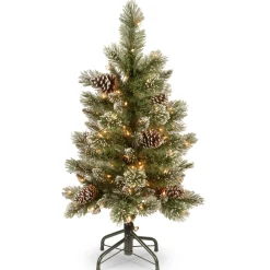 Pre-Lit Artificial Christmas Tree, Glittering Pine Pencil Slim With Clear Lights, Plug In, 3 Ft^National Tree Company Cheap