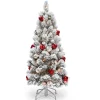 Store National Tree Company Pre-Lit Artificial Christmas Tree, Snowy Bristle Pine, Green, Decorated With Frosted Branches, Pine Cones, White Lights, Includes Stand, 4.5 Feet