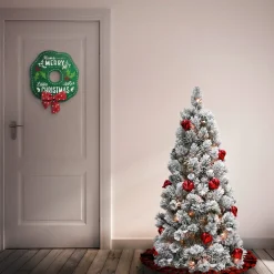 Store National Tree Company Pre-Lit Artificial Christmas Tree, Snowy Bristle Pine, Green, Decorated With Frosted Branches, Pine Cones, White Lights, Includes Stand, 4.5 Feet