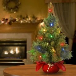 Online National Tree Company Pre-Lit Artificial Christmas Tree, Green, Majestic Fir, Multicolor Led Lights, Includes Cloth Bag Base, Battery Operated, 24 Inches