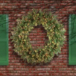 Sale National Tree Company Pre-Lit Artificial Christmas Wreath, Green, Carolina Pine, White Lights, Decorated With Pine Cones, Christmas Collection, 24 Inches