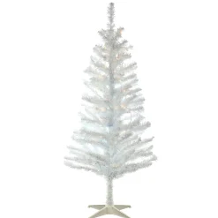Pre-Lit Artificial Christmas Tree, White Tinsel, White Lights, Includes Stand, 4 Feet^National Tree Company Cheap