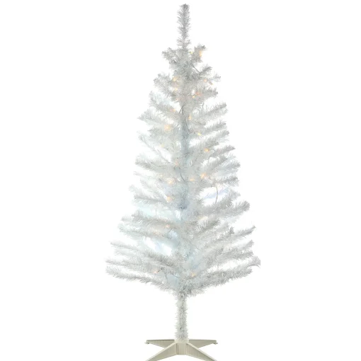 Pre-Lit Artificial Christmas Tree, White Tinsel, White Lights, Includes Stand, 4 Feet^National Tree Company Cheap