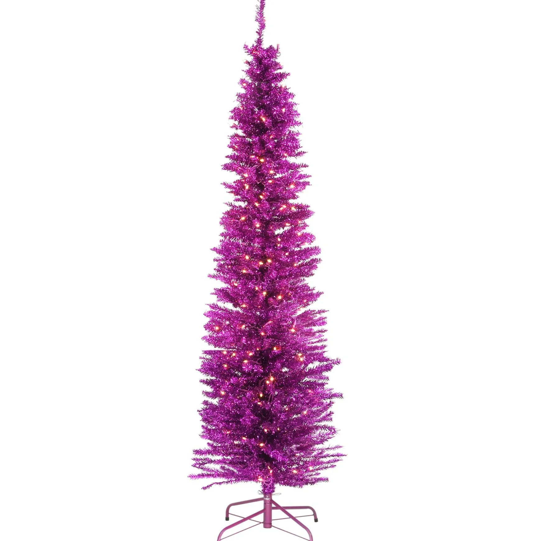 Clearance National Tree Company Pre-Lit Artificial Christmas Tree, Pink Tinsel, White Lights, Includes Stand, 6 Feet