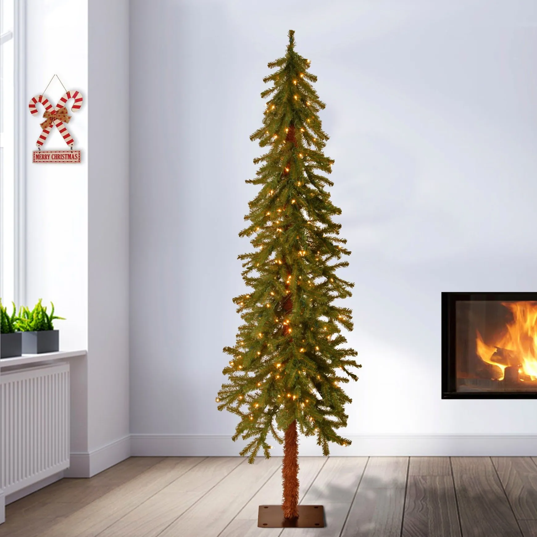 Best National Tree Company Pre-Lit Artificial Christmas Tree, Hickory Cedar, Green, White Lights, Includes Stand, 6 Feet